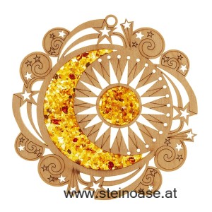 Fensterbild Suncatcher Bernstein - MOND-SONNE-STERNE Ø 11cm